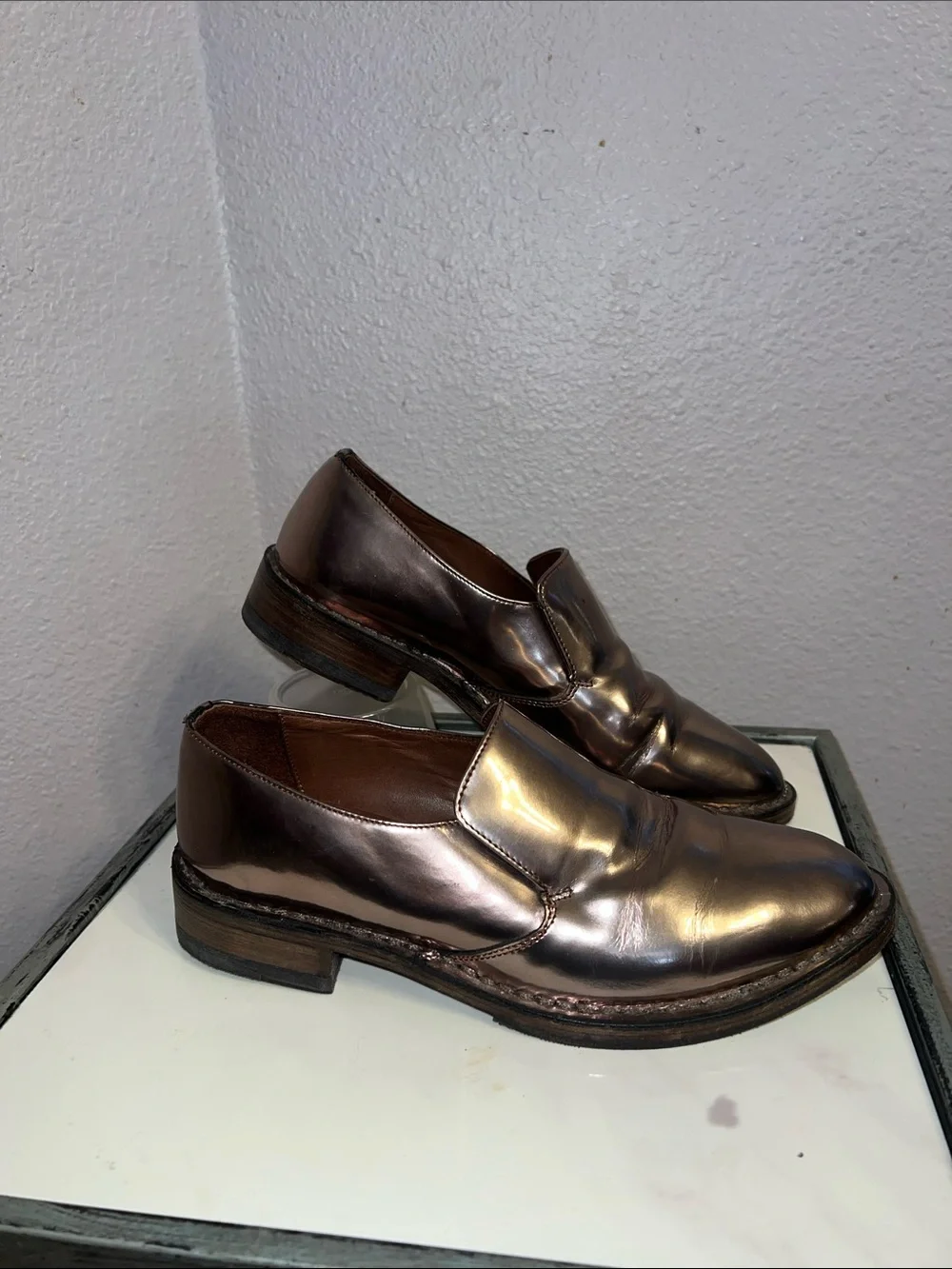 Brunello Cucinelli Metallic Copper Patent Leather Loafers Sz 7 Made in Italy